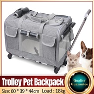 Trolley Pet Backpack Dog Cat Carrier with 4 Wheels Multi-Function Pet Backpack Grey Breathable Pet C