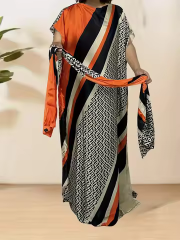 Women's Floral Print Casual Dress Short Sleeve Maxi Dress Round Neck Swing Dress for Spring Summer A