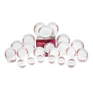 Felli Dinexe Opal Glass Dinnerware Set (24 Pcs) - Wavy Camellia Bloom [FREE Opal Glass Serveware 5 P
