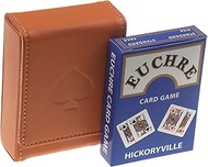 Hickoryville Euchre Playing Cards - 2 Euchre Decks in 1 Box Bundled with Tan Leather Storage Case