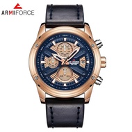 Alghani Watch Jam Tangan Pria ARMI FORCE AF8010 Chronograph Leather Strap Original - Black RoseGold