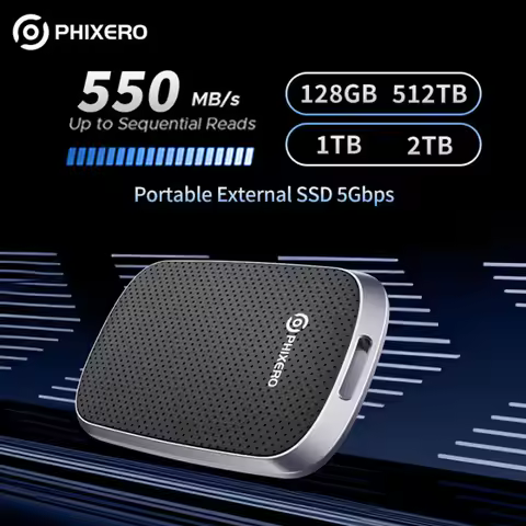PHIXERO 1TB External SSD 128GB 256GB 512GB 1TB Up to 550MB/S Portable Solid State Drive Storage PSSD