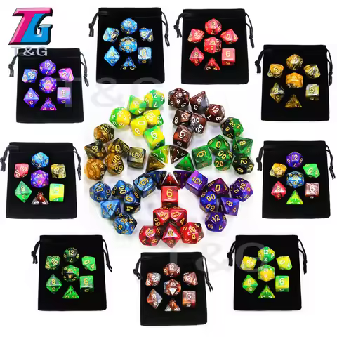 7pcs Dice with Bag DnD d4,d6,d8,d10,d%,d12,d20 Polyhedral Board Game Pieces rpg