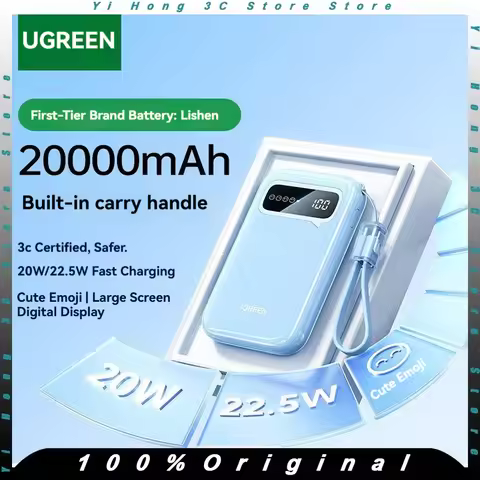 UGREEN PB525 20000mAh PowerBank 22.5W Fast Charging Built In Cable 3C Certified Portable External Ba