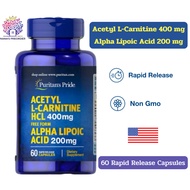 Puritan's Pride Acetyl L-Carnitine 400 mg Alpha Lipoic Acid 200 Size 60 Capsules