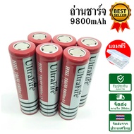 (แพ็ค 6ก้อนแถมกล่องเก็บถ่าน) ถ่านชาร์จ Ultrafire 18650 3.7V 9800mAh สีแดงหัวเรียบ Rechargeable Lithium Li-ion Battery