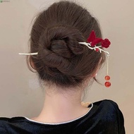 NEEDWAY Butterfly Rose Hair Stick, Flocked Cheongsam Hanfu Chinese Red Headwear, Antique Style Flower Tassel Hair Chopsticks Hair Accessories Hanfu Hairpin Lady