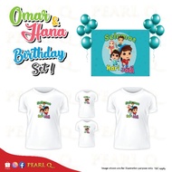 SET OMAR DAN HANA Baju Hari Jadi Birthday T-shirt Omar dan Hana Kartun Islamik Ejen Ali Papa Pipi zo