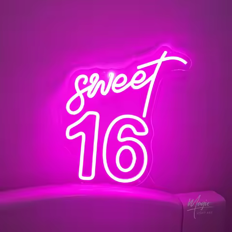 Sweet 16 Neon Sign LED Neon Light Sixteen Birthday 16Th Birthday Party Decoration 16 Years Personali