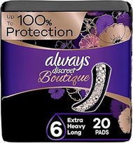 Always Discreet Boutique Incontinence Pads, Size 6, Extra Heavy Absorption, Long, 20 Pads