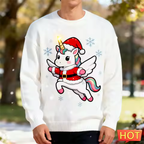 Simple Fashion Unicorn Pattern Ugly Christmas Sweater Trendy Holiday Wear 3D Printed Xmas Sweatshirt