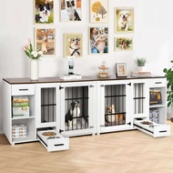 Furniture Pet Crate Large Wooden House Drawers Heavy Duty Kennel Indoor With Room Divider And TV Sta