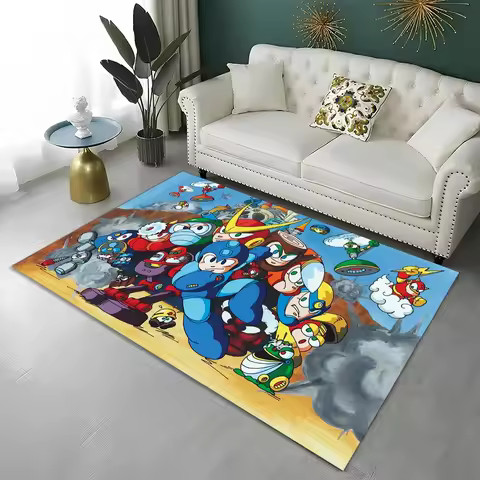 Retro Games Megaman Rockman Cartoon Carpet Rug for Home Living Room Bedroom Sofa Doormat Decor,Child