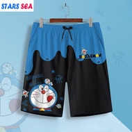 Doraemon Men's Shorts, Summer Beach Shorts, Cartoon Print, Loose, Large Size, Casual Shorts