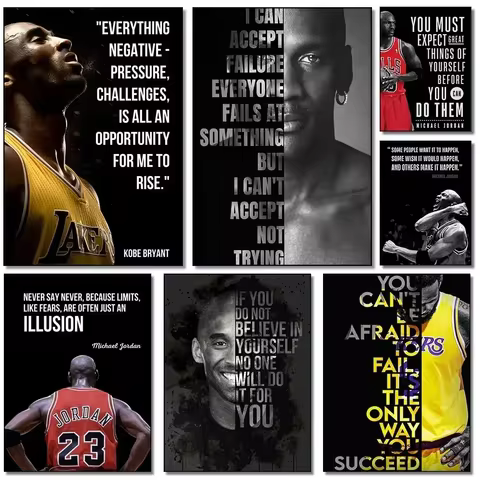 Michael Jordan and Kobe Bryant Motivational Basketball Poster Championship Legend Canvas Painting In