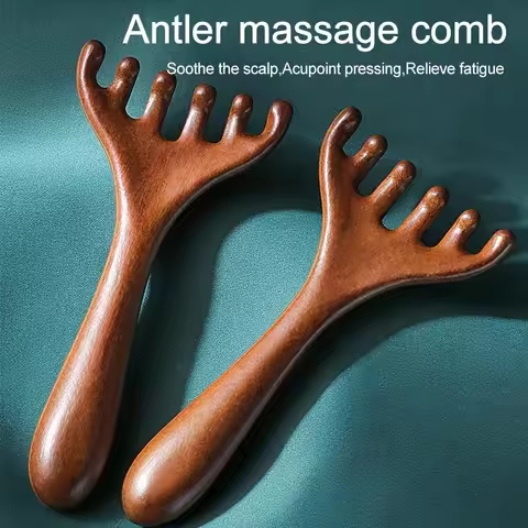 New Wooden Meridian Massage Comb Anti-static 6-Claw Head Massager BGua Sha Tool Head Massage Brush A