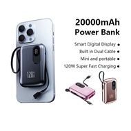 [SG Stock] CCC Power Bank 20000mah Powerbank Fast Charging Dual-Cable Portable Charger 120W Mini Pow