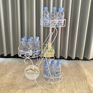Standing Rak wadah Air Minum Tisu Besi Meja Tamu - Rak Tempat minuman kemasan Aqua Gelas Botol Lebar