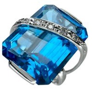 Size 10.5, 25.18ct Blue Topaz and 0.08ct Diamond Ring, 18K White Gold, 11.7g, Women's