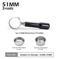 Coffee Bottomless Portafilter 51mm Naked For Delonghi EC680 EC685 EC200 Filter Basket Espresso Machi