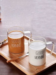 極簡風格good Morning耐熱玻璃早餐杯,適用於家庭使用的女性水牛奶杯