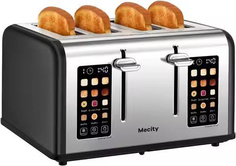 4 Slice Toaster with Touch Screen Control, 4 Wide Slots, Stainless Steel Smart Bread Toaster for Bag