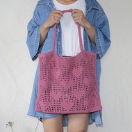 Too Heart Personalized Pixel Arts Crochet Tote Bag ,Dark Pink Colour