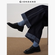 GIORDANO Women Jeans Contrast Embroidery Regular Jeans High Waist Jacquard Cuff Fashionable Casual D