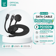 UKIKI K3in1-03 สายชาร์จ 3in1 PD100W Type-C to Type-C Lightning และหัวชาร์จนาฬิกา สายถักแข็งแรง ยาว 1