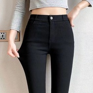 CYGY👖 [S-2XL] กางเกงยีนส์ผู้หญิง เอวสูง ทรงเดฟยืด สีดำ กางเกงใส่ทำงาน กางเกงผู้หญิง