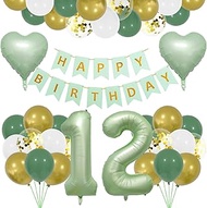 Olive Green Balloons 12th Birthday Decoration Set,Balloons Birthday Decoration 12 Years Child,Green 