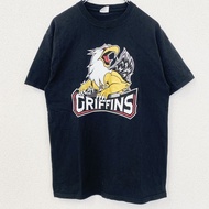 古著 Griffins 短袖印花 T 卹，NHL，冰球，圓領，復古設計，黑色