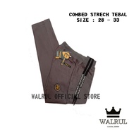WALRUL Celana Panjang Pria Dewasa Chino Polos Formal Slimfit Ukuran Standar Rip Pinggang Karet melar