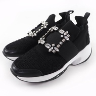 全新☆ROGER VIVIER VIV RUN 低筒運動鞋，飾有水鑽搭扣和皮革點綴，黑白配色，37 碼，義大利製造，女款。