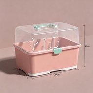 清倉價 2D50  (粉色/1個） 餐具儲存盒 餐具收納器 奶瓶儲存   嬰兒奶瓶餐具收納箱 碗碟瀝水盒 嬰兒奶樽收納箱 防塵瀝水奶瓶盒  奶瓶架 奶樽瀝水 碗架 碟架