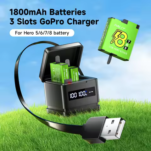 PALO 1800mAh for GoPro Hero 8 7 6 5 Camera Battery 3-Slots LCD USB Type C Fast Charging Charger for 