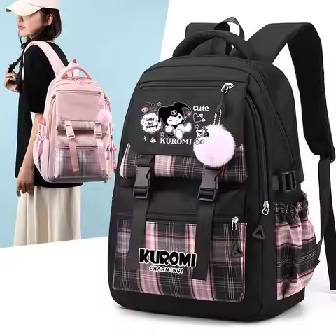 Sanrio Kuromi Backpack Anime Students School Bag Cartoon Bookbag Travel Rucksack Outdoor Bag Kid Gif