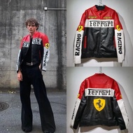 Ferrari F1 American Autumn Winter Embroidered Leather Jacket Coat