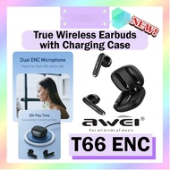 Awei T66 ENC Bluetooth Earphone True Wireless Earbuds Noise Reduction T-66 Earphones Stereo Headphon