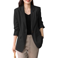 Women Korean Fashion Side Pockets Solid Color Turn-Down-Collar Blazer