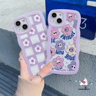 Ins Korea Cartoon Cute Smiley Flower Phone Case Compatible for iPhone 11 12 13 14 Pro Max 6 6s 7 8 Plus 14 Plus XR X XS MAX SE 2020 Soft TPU Wavy Edge Back Cover