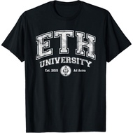 Men's cotton T-shirt ETH University, Distressed Ether Design, ETH Logo Crypto T-Shirt