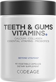 Codeage Teeth & Gums Vitamins + Oral Probiotics Supplement for Mouth - Whole Food Calcium, Collagen,