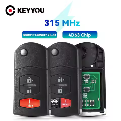 KEYYOU Flip Remote Car Key 315Mhz 4D63 Chip For Mazda 2 3 5 6 8 CX-7 CX-9 MX-5 BGBX1T478 SKE125-01 F