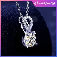 [Free gift box]Pt950 plated white diamond necklace elegant women's necklace round diamond pendant