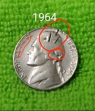 美國  1964 Jefferson Nickel 5 cents 硬幣 ( Error )