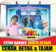 Cetak Banner / Backdrop / Wallpaper / MMT/ Spanduk Ulang Tahun Ultah Anak Tema frozen ellsa - Dekor