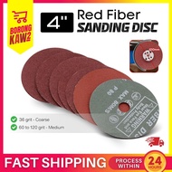 1PCS 4 INCH / 100mm Red Fiber Sanding Disc Grinding Disc Woodworking Metal Coarse Medium Fine 36 to 