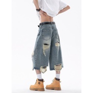 Original Clothes Room · Atelier🔥Summer Wear💦Destruction Wind Ripped Denim Cropped Pants Men Summer T