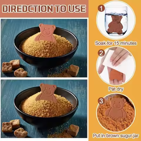 Sugar Saver Set Terracotta Brown Sugar Keeper Softener Disc Bear Multiple Uses for Food Storage Cont